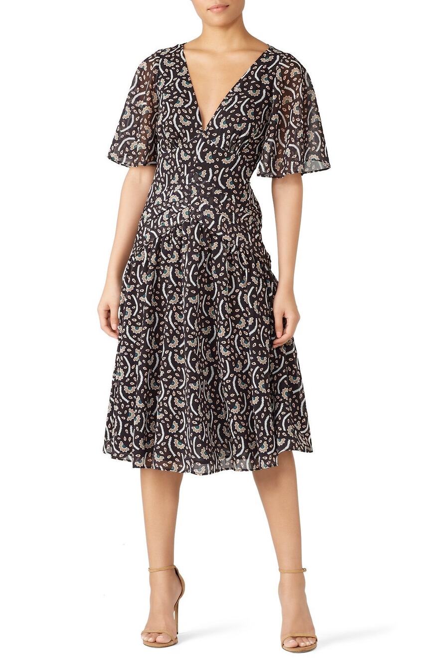 Stevie May Anise Black Printed Chiffon Short Sleeve Dress Size Small